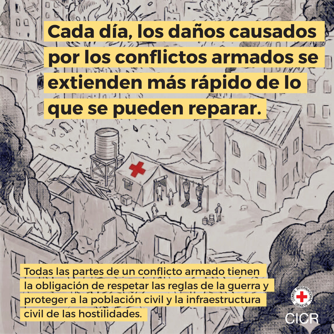 CICR_es's tweet photo. Las consecuencias de la guerra en zonas urbanas no se pueden revertir fácilmente.

El derecho internacional humanitario establece que las partes en conflicto deben tomar todas las precauciones posibles para proteger a la población y la infraestructura civil. https://t.co/EdMa0ZESaN
