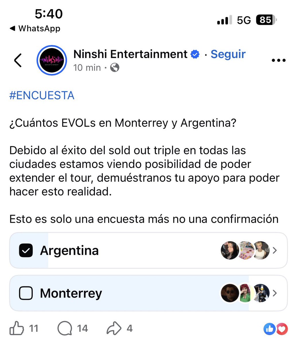 EVOL! Les pedimos que YA vayan a votar por Argentina 🇦🇷 por favor! Es nuestra oportunidad 🥹✨

🖇️ facebook.com/share/1CGEuVCA…

#XLOV #XLOVinArgentina