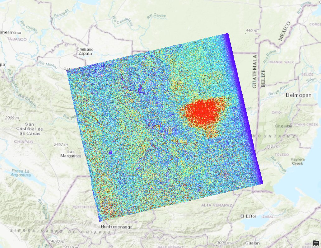BzGEO's tweet photo. #EOchat: Following last week's initial release of #NISAR L-band #SAR 🛰️ data by the #ASFDAAC, here's some sample data over northeastern #Guatemala. The large red splotches in the 1st 2 images (freq. A) are RFI artefacts, not visible in the 2nd 2 images (freq. B). #GoldenAgeOfSAR https://t.co/SyA6XYEnZz