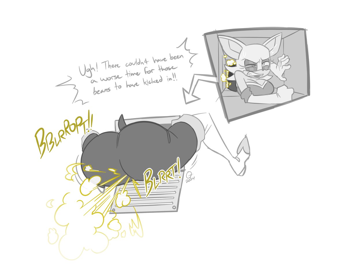 story5834's tweet image. One interesting fact I forgot to mention, those two pieces of art by @OddTenn were a strong inspiration for the main scene in my Rouge story.
It is practically identical, except for the absence of the swollen belly and burping.

#girlfart #girlfarting #farting #fart #fartfetish