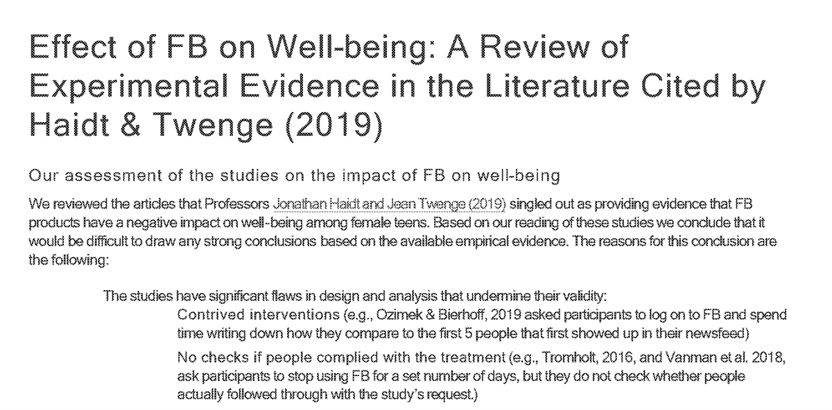 As we all comb through Meta's internal docs, released via the lawsuits, it's fun to discover that <a href="/jean_twenge/">Jean Twenge (author of 10 RULES, GENERATIONS)</a> and I were getting under Meta's skin by 2019. See the screenshot below, from:
drive.google.com/file/d/1sWRm1R…

They then ran their own RCT to show that Jean and I were wrong,