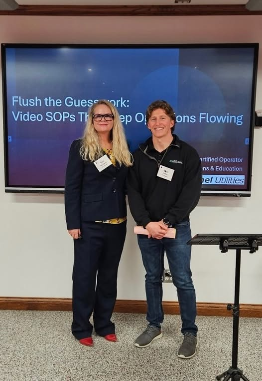 CarmelUtilities's tweet photo. Great work by Carmel Utilities own Tara Washington and RJ Phillips, who were speakers at the 2026 IWEA (Indiana Water Environment Association) Technical Conference today in Kokomo. 
They presented: 
"Flush the Guesswork: Video SOPs That Keep Operations Flowing" https://t.co/ZTnpCDtMN2