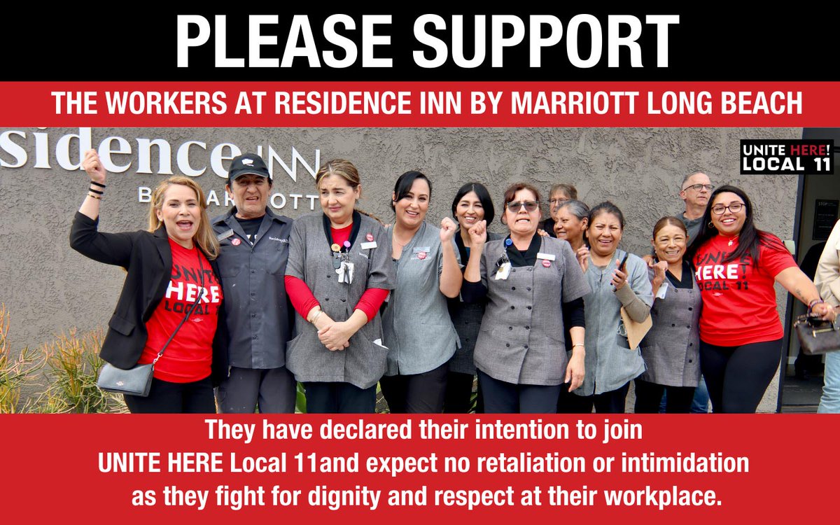 unitehere11's tweet image. Support the workers of the Residence Inn by Marriott Long Beach as they fight for a union in their workplace. #UnionStrong #SiSePuede #LongBeach #UNITEHERE