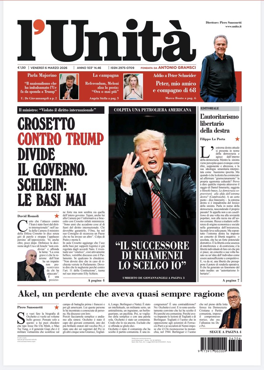 SansonettiUnita's tweet image. 📰 La prima pagina dell’#Unità del #6marzo

Abbonati subito: bit.ly/ABBONATI-SUBITO