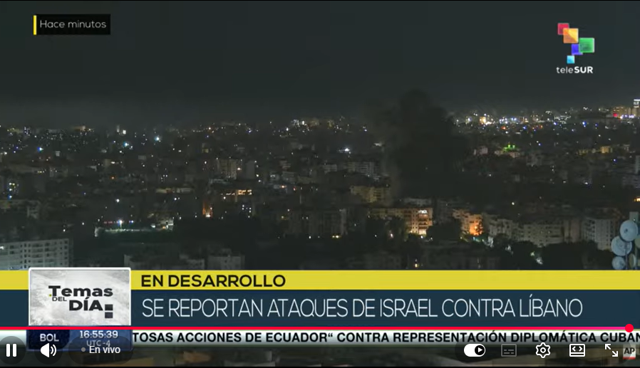 teleSURtv's tweet photo. #ENVIVO | #Líbano | Se reportan ataques de #Israel al barrio de #Ghobeiry, ubicado en el sur del #Líbano, por ser un supuesto punto estratégico de #Hezbollah. https://t.co/0VuVziUwx8