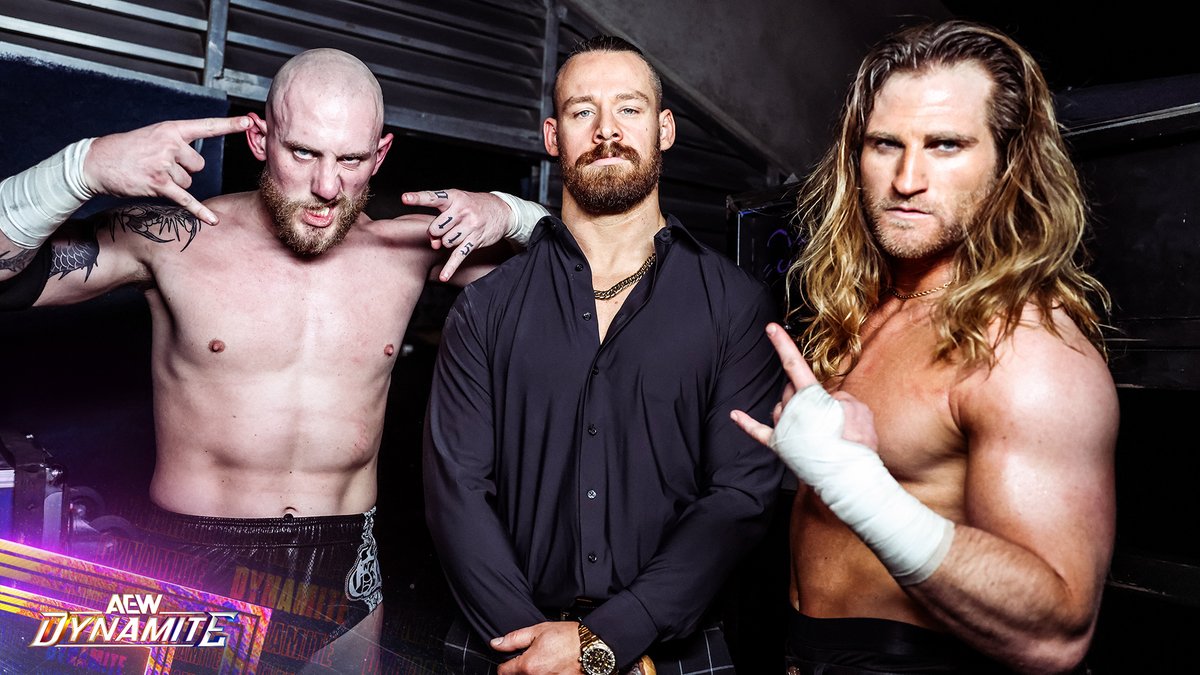 AEW's tweet photo. The Dogs, @THEDavidFinlay, @GabeKidd0115 + @ClarkConnors, are officially ALL ELITE! https://t.co/ltv14oKg51