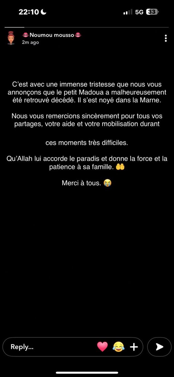 Dxgitlxva's tweet photo. Qu’Allah apaise les parents du petit madoua c’est terrible https://t.co/Jk4UEY2uIE