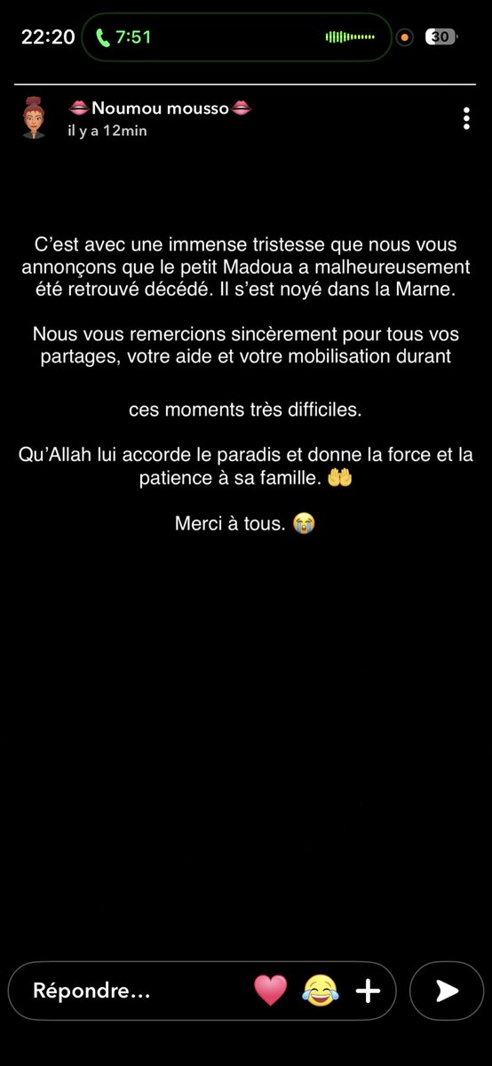 le corps de Madoua a été retrouvé sans vie, Allah y rahmo 🙏🏿