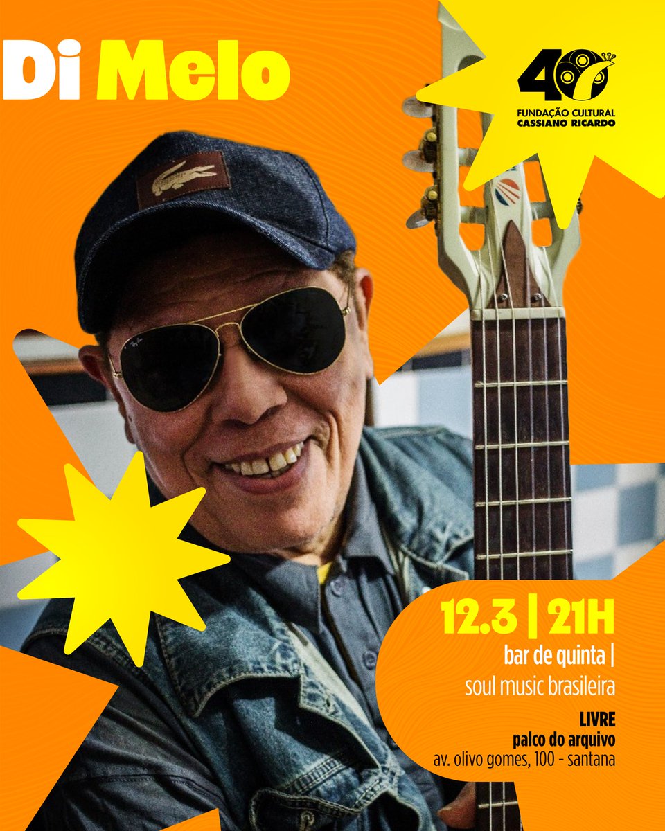 BardeQuinta1's tweet photo. Di Melo, recifense, ícone da música brasileira, vem no palco do #BardeQuinta  cantar diversos sucessos de seus álbuns. Vamos? Dia 12MAR26, no #ClementeGomes, Santana, #SJC. Evento ABRE às 20h. O show é às 21h. Teremos foodtrucks com comes e bebes.

Venha cedo e evite filas :) https://t.co/7cUWgzjS9L