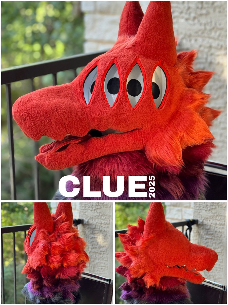 CLUE!

I wrapped up this unique fursuit head back in June of 2025 for BOMBERJACKET on Toyhouse!!

I’ll add the video of the head in motion in the comments bc the follow-me effect on this guys eyes is SOOO neat!!