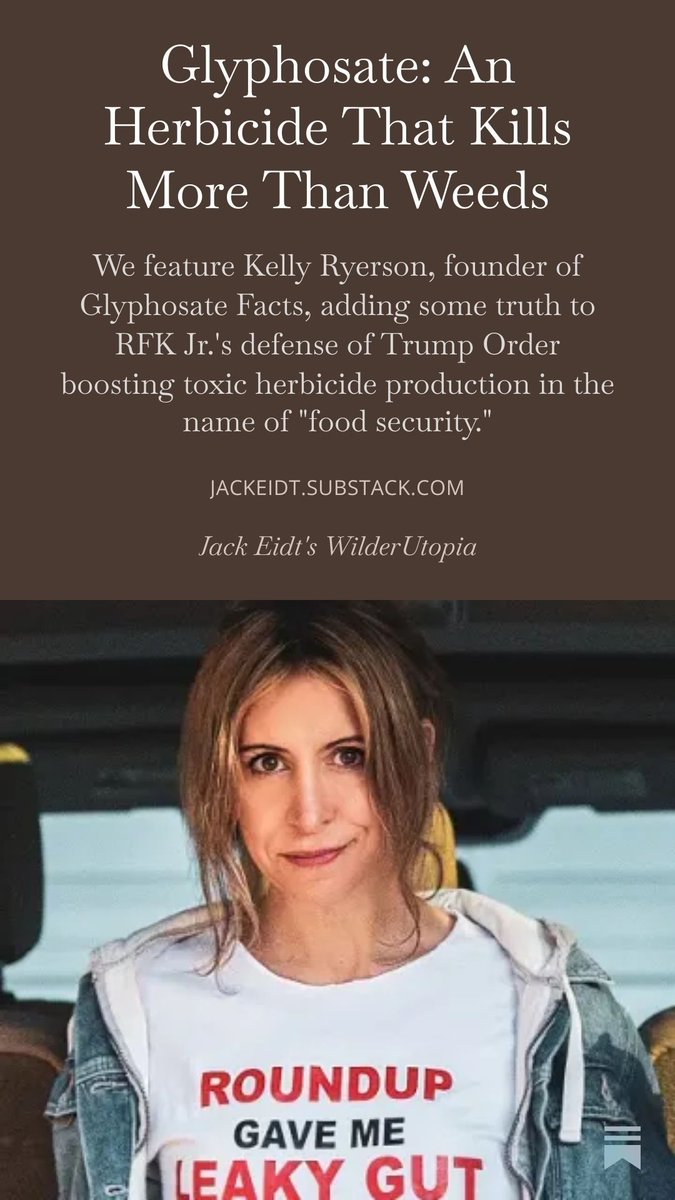 Glyphosate: An Herbicide That Kills More Than Weeds - Join Kelly Ryerson <a href="/glyphosategirl/">Kelly Ryerson</a> as she reveals truths about glyphosate, the planetary health emergency it poses, and how we can create a better world through organic/regenerative farming practices.  open.substack.com/pub/jackeidt/p…