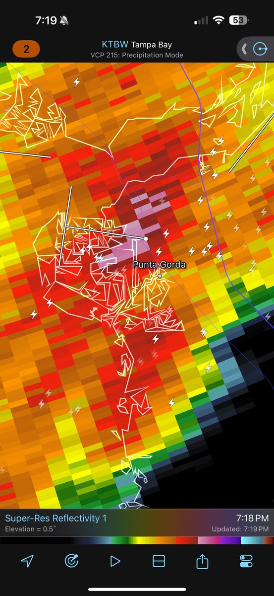 nickdigiWX's tweet photo. Very heavy rain sitting over downtown Punta Gorda at the moment!⚡️ https://t.co/9q90EzyGdz