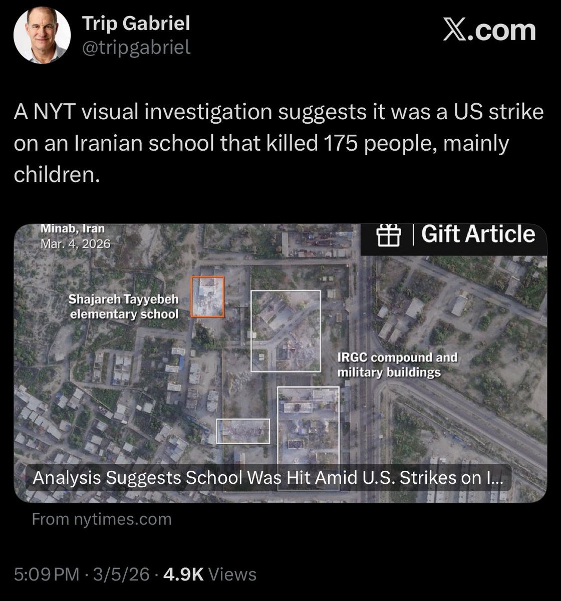 “The dumb, politically correct wars of the past were the opposite of what we're doing here,” Hegseth says, amid news that a strike blew up a school in Iran and killed 175 people, most of which were children