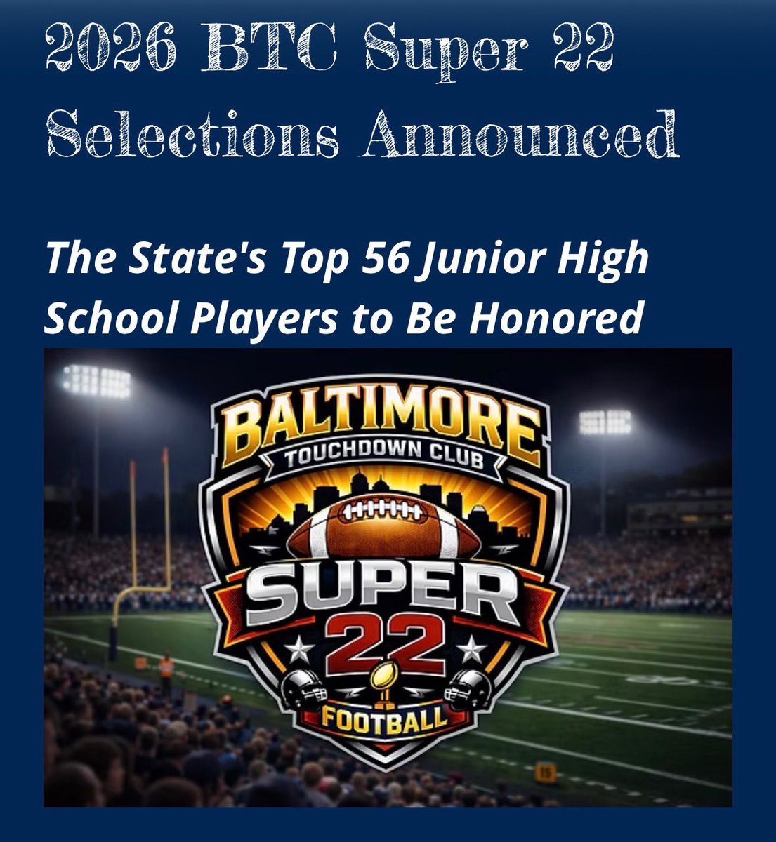nicolasrob27's tweet photo. Beyond proud and honored to be selected the BTC Super 22 team that recognizes the states top 56 Junior High School players! 🏈🏈 https://t.co/eYP5lpgPs8