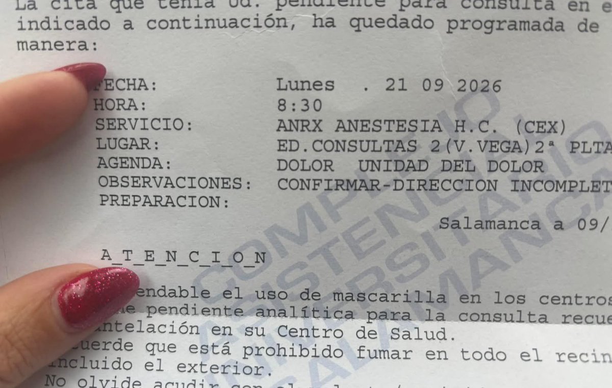 Doy fe de esto que dice <a href="/cmmsoria/">Carlos Martínez Mínguez / ❤️</a> 

¡QUINCE MESES! Citada en la Unidad del Dolor en junio de 2025 para septiembre de 2026.

#DebateCYLrtve