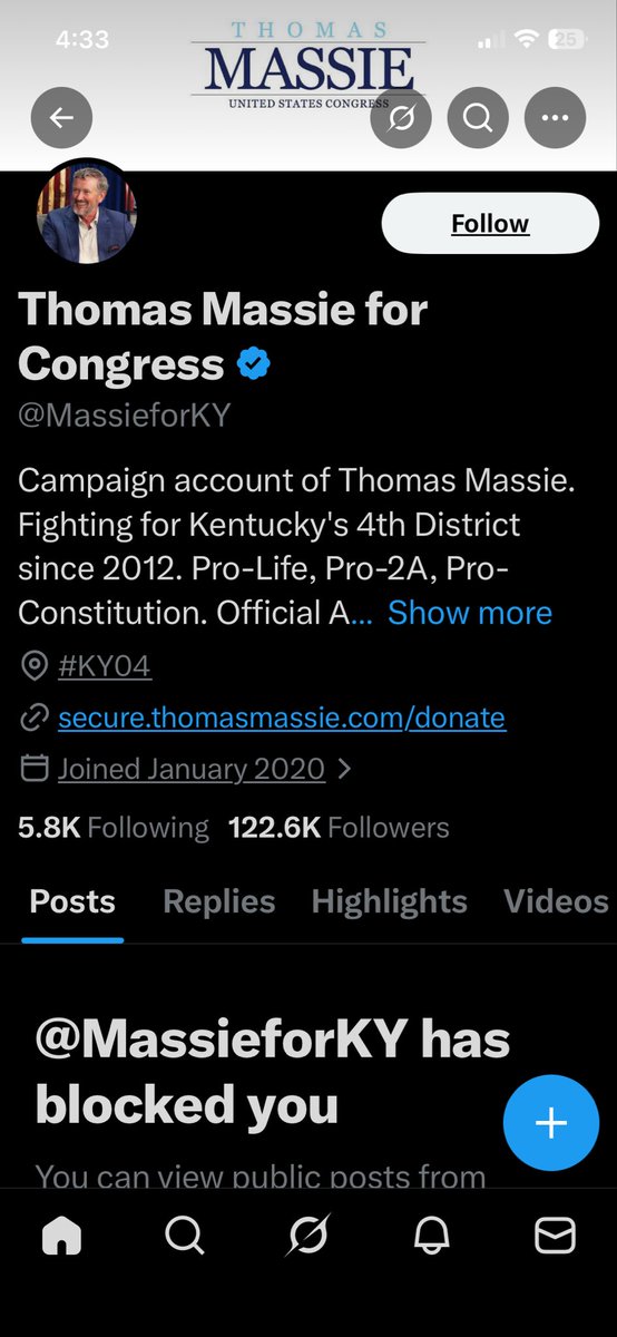 Blocked by Massie!!! 😂👍😂
Must have been speaking Truth!