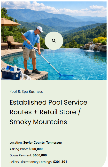 isq's tweet photo. Wouldn't you love to own a business here in the Smoky Mountains? Here's one that will get you outside and enjoying some beautiful scenery while you work! Well-established and profitable pool service and retail business, located in the Great Smoky Mountains region. List Price $600k SDE $200k. More info: 

https://t.co/VGA9CNAwG8

Transworld Business Advisors of Knoxville, another fine local business for sale! #businessforsale