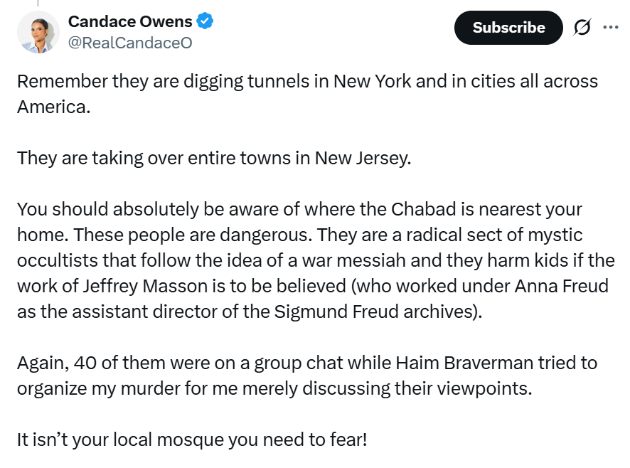 ADL stands with our partners at <a href="/Chabad/">Chabad.org</a> amid an uptick of antisemitic rhetoric and conspiracy theories about the organization, many circulated and promoted by Tucker Carlson and Candace Owens.

Tucker Carlson devoted large portions of a recent show baselessly blaming the