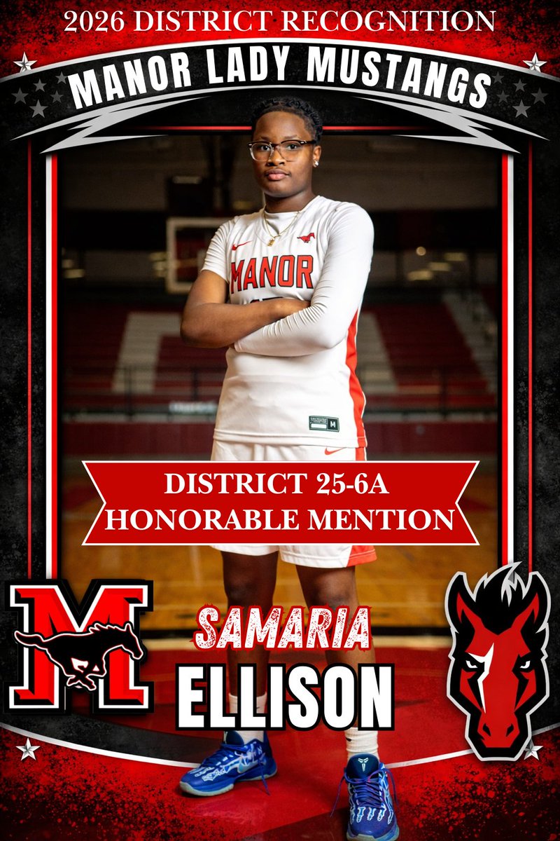 ManorGirlsHoops's tweet photo. Congratulations Samariah Ellison on earning Honorable Mention All-District 25-6A!

Her toughness &amp; growth this season were great to watch. Manor, keep an eye on her next season. She is ready to make an even bigger impact. 🐎🏀

#WAMM 
#BuildingALegacyOfGreatness https://t.co/VueWQWAfFB