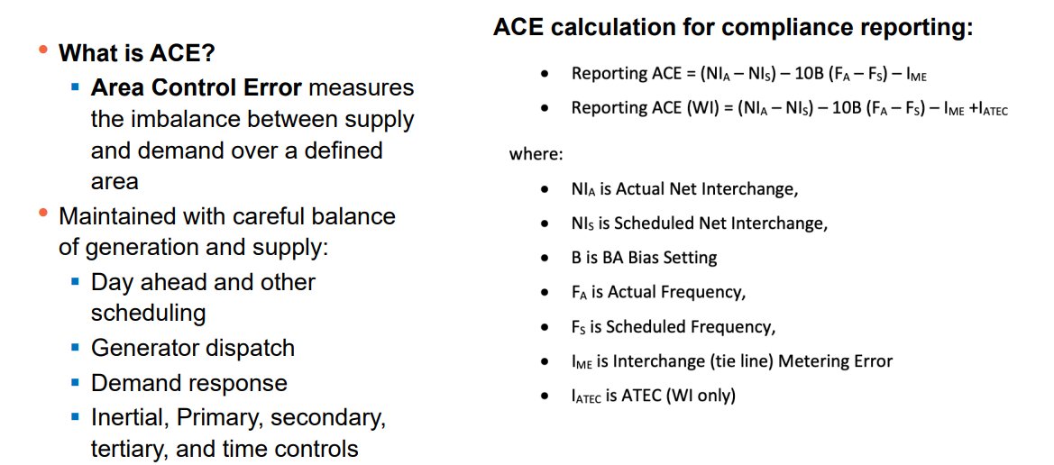 Area Control Error measures  the imbalance between supply and demand over a defined area