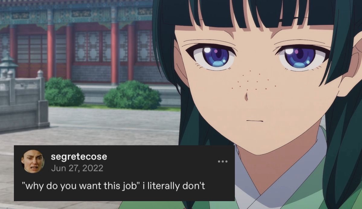 maomao every time they ask her to do a side job when she’s just an apothecary