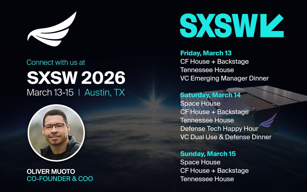 muoto's tweet photo. I'll be in Austin at SXSW with @BlackwingSpace next week, meeting with founders, payload developers, partners, and investors working across the space ecosystem. Looking forward to connecting with friends, colleagues, and new "Space Friends"™.

At Blackwing Space we're building commercial, American-made nanosatellite platforms designed to help startups, universities, and research and corporate teams move faster from concept to orbit.

During @sxsw I'll be spending most of my time around @CapitalFactory House, Space House, @LaunchTN Tennessee House, and several of the space-focused sessions and venture events happening throughout the week. If you're trying to find me, you'll probably find me there.

If you'll be there, let me know — always happy to say hello, grab a quick coffee, or catch up backstage at Capital Factory. And if you're building something that needs to get to orbit, definitely reach out.

Best way to connect: If you'll be there, comment below or DM me on @LinkedIn. I’ll find you.

Original: https://t.co/6mVbq0TcUD

#Space #CommercialSpace #SXSW #BlackwingSpace #Nanosatellites