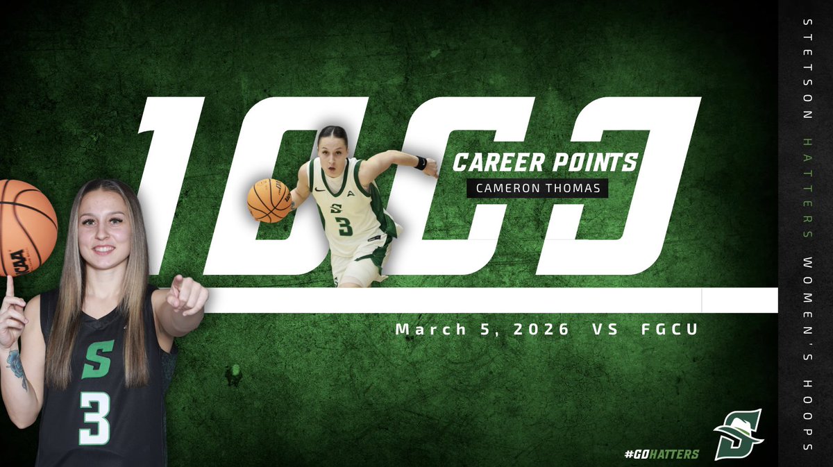 𝗠𝗮𝗿𝘆 𝗷𝗼𝗶𝗻𝘀 𝘁𝗵𝗲 1️⃣0️⃣0️⃣0️⃣ 𝗰𝗹𝘂𝗯!

Did it the only way she knows how - big in big moments!

#GoHatters | @stetsonhatters | <a href="/ASUNSports/">Atlantic Sun Conference</a>