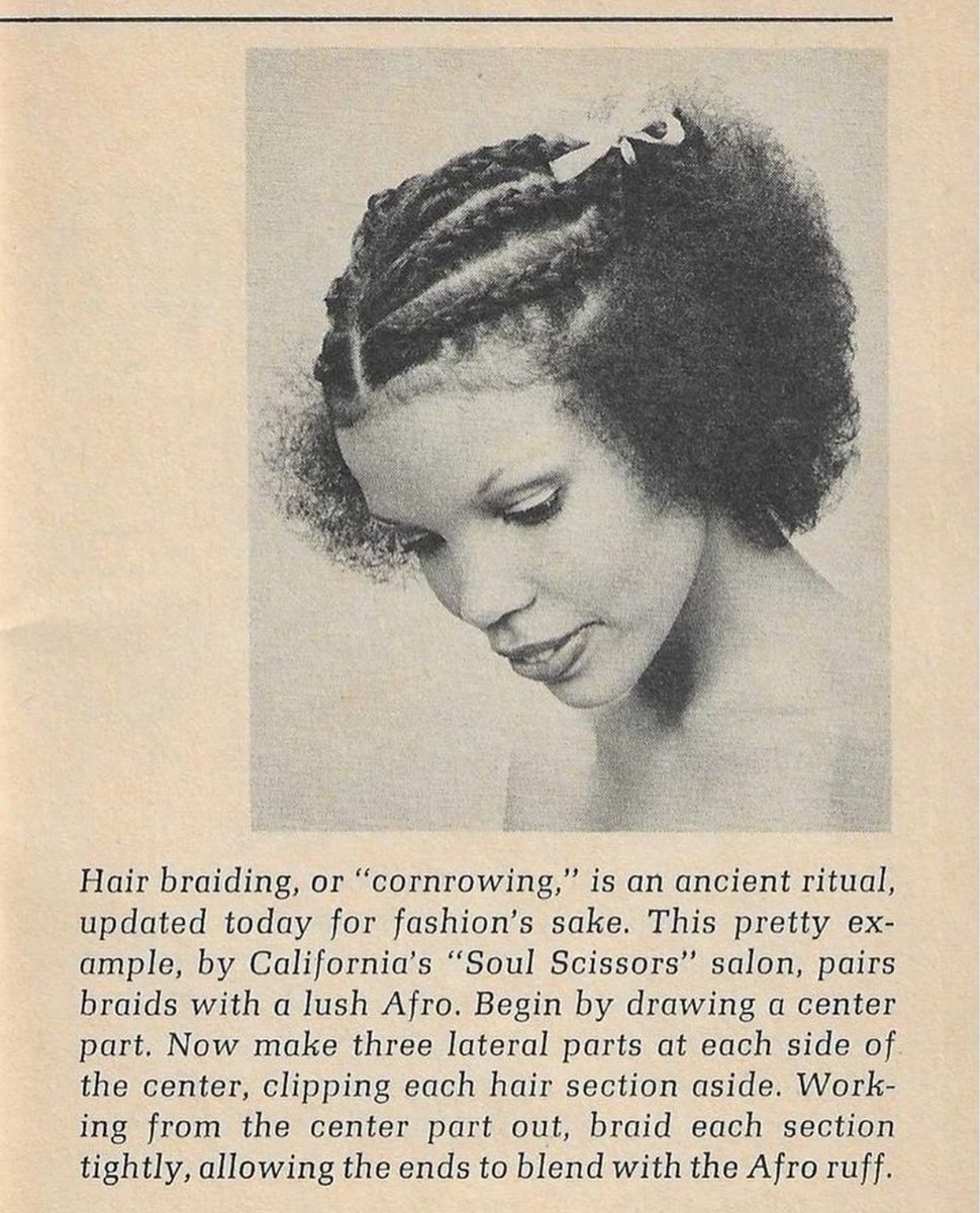 — an article on hair braiding “cornrowing”, 1965. 👩🏾‍🦱ྀིྀིྀིྀིྀི 🪮🫶🏾