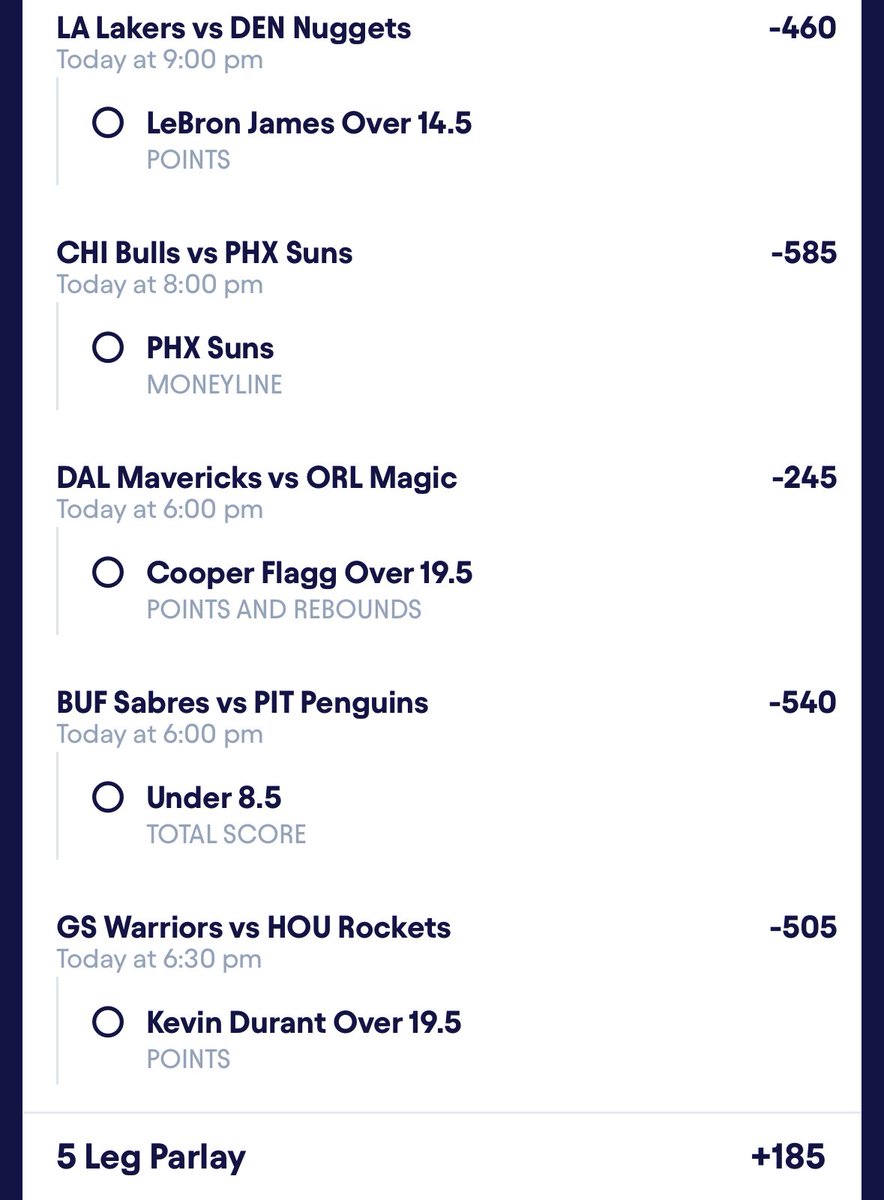BetWithCrazy's tweet photo. 5LEG LOTTO ATTEMPT 😏😏
+185
Got a bunch more cooked gonna drop 4 slips after this guys 🤑.
LeBron James O 14.5 Points
SUNS ML
Cooper Flagg O 19.5 Points
BUF VS PIT O 8.5
Kevin Durant O 19.5
#TeamCrazy https://t.co/ZXMzXd2ZjZ