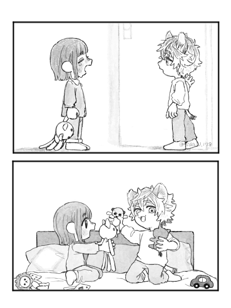 サバナ監if 世界線、幼児化 
こわいゆめをみた監ちゃんとサバナ (再)1/2
#twstプラス 