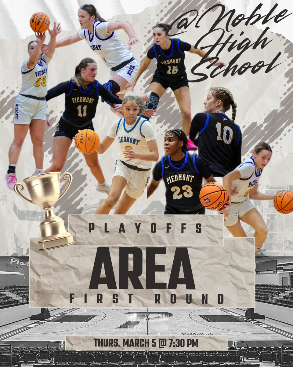LadyWildcats_'s tweet image. ⚠️AREA PLAYOFFS⚠️
Lady Wildcats will play in first round of Area at Noble High School against Norman North TONIGHT!!!

📍Noble High School
📆 Thursday, March 5
⏰ 7:30 PM
🆚 Norman North 

Come support ‼️‼️

#playoffs #area #basketball #gameday #bballplayoffs #goldballchasin