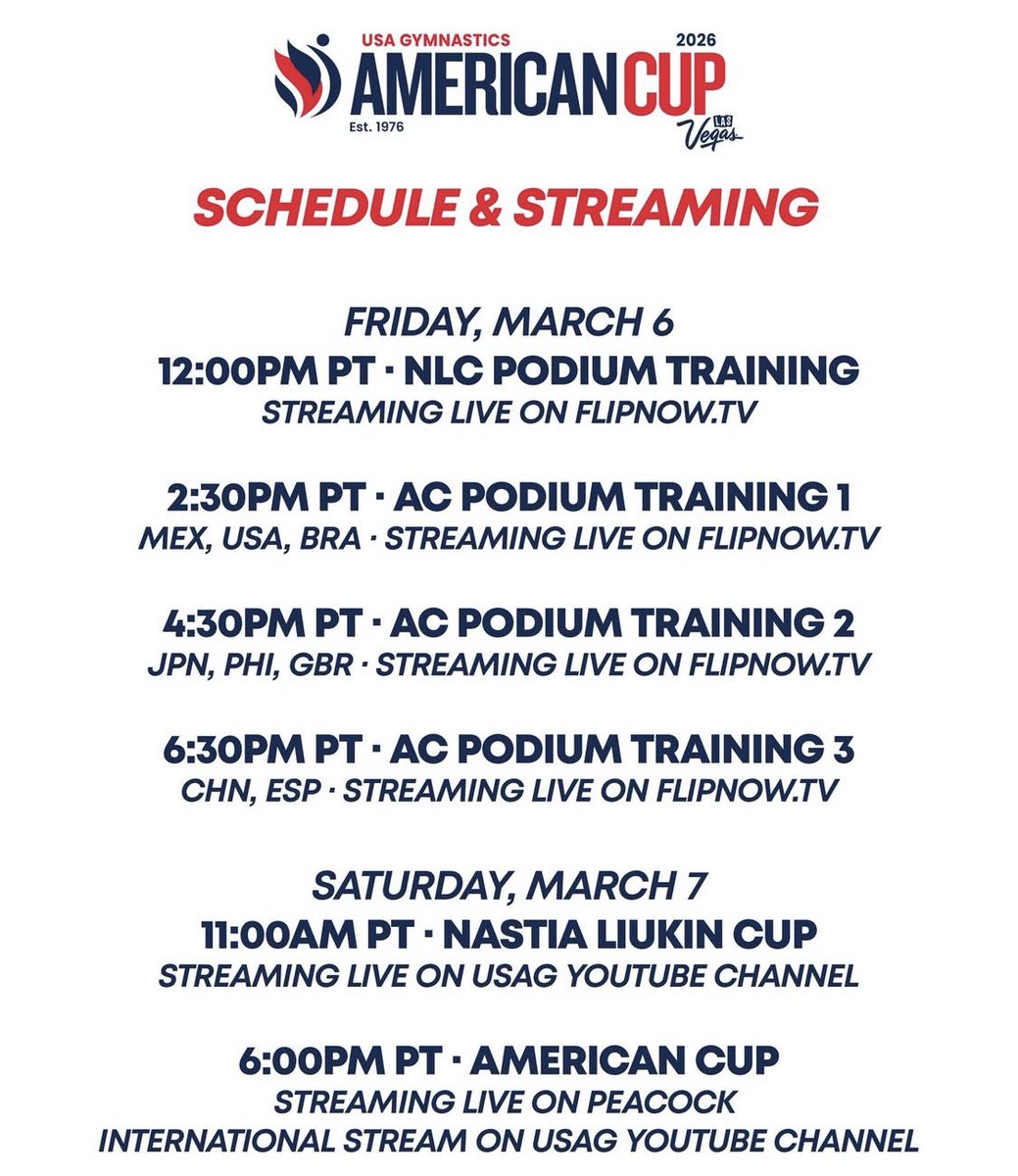 Save_Men_Gym's tweet photo. Everything you need to know for the American Cup courtesy of @usagym. How to watch, format, and teams. 

#americancup #gymnastics #mensgymnastics #gymnast #usagymnastics #savemensgymnastics https://t.co/ZbE3OP16TP