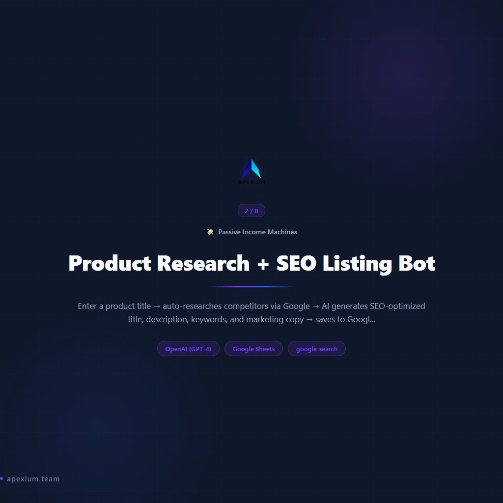 apexium0101's tweet photo. Set-and-forget systems that generate revenue on autopilot (Part 1/4)

8 Passive Income Machines workflows — ready to deploy:

→ Instant AI Book Publisher
→ Product Research + SEO Listing Bot
→ Print-on-Demand Design-to-Store Pipeline
→ Faceless Shorts Video Machine
→ AI Stock Image Generator (2,000/Day)
→ SEO Blog Autopilot + Featured Images
→ AI Song + Music Video Creator
→ Multi-Platform Video Course Publisher

Automated revenue streams that work while you sleep.

Built with n8n. No code required.

#n8n #Automation #PassiveIncome #MakeMoneyOnline