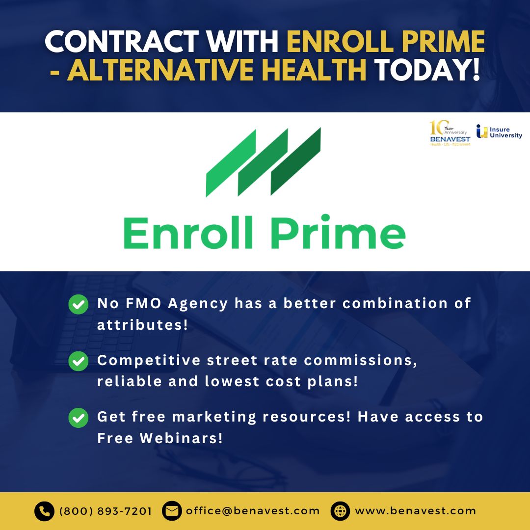 InsureUni's tweet image. Contract with Enroll Prime for alternative health plans. Competitive commissions, affordable options, plus free marketing tools &amp;amp; agent webinars to help grow your book.

Start contracting here: zurl.co/0rIiQ 

#EnrollPrime #AlternativeHealth #InsuranceAgents