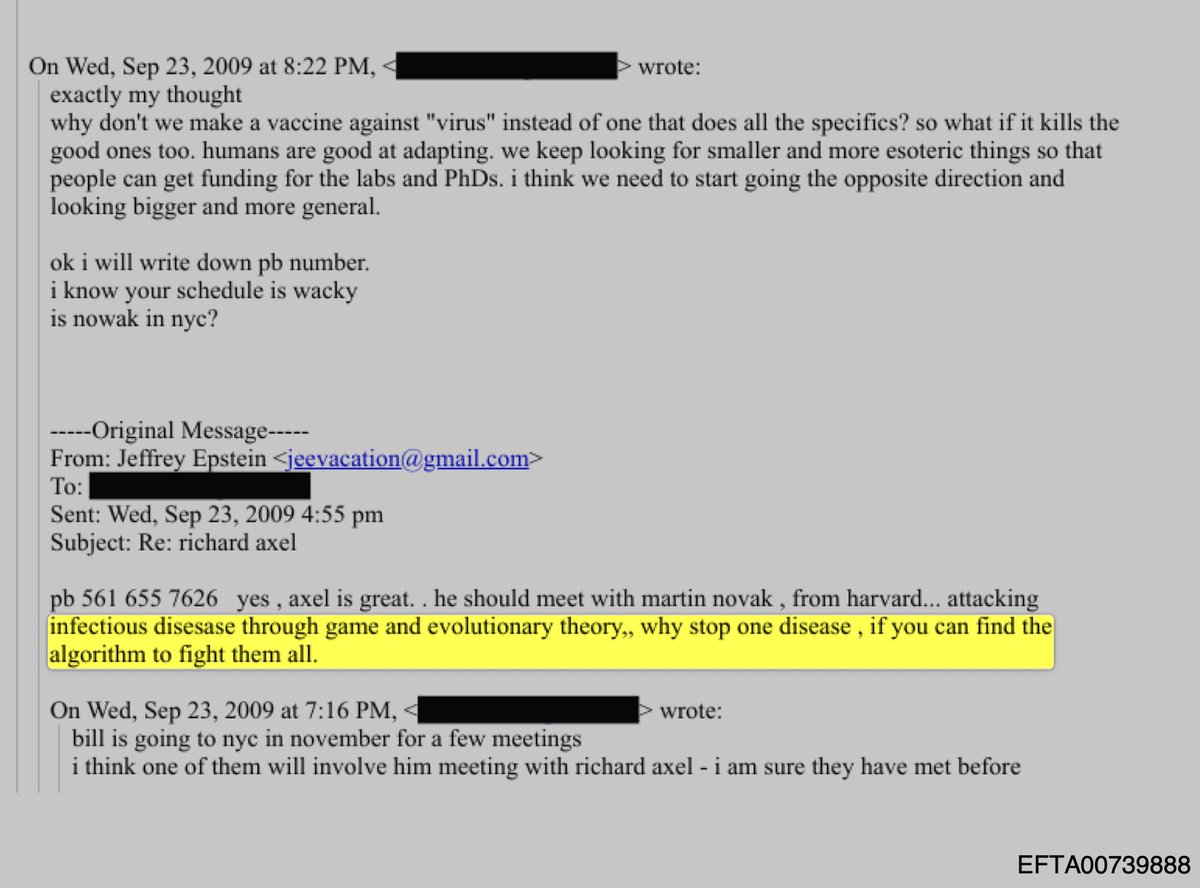 5/ But "the algorithm" isn't a one-off phrase.

Four years earlier, in September 2009, Epstein wrote:

"Why stop one disease, if you can find the algorithm to fight them all."

📎 EFTA00739888 justice.gov/epstein/files/…

This language has a history.