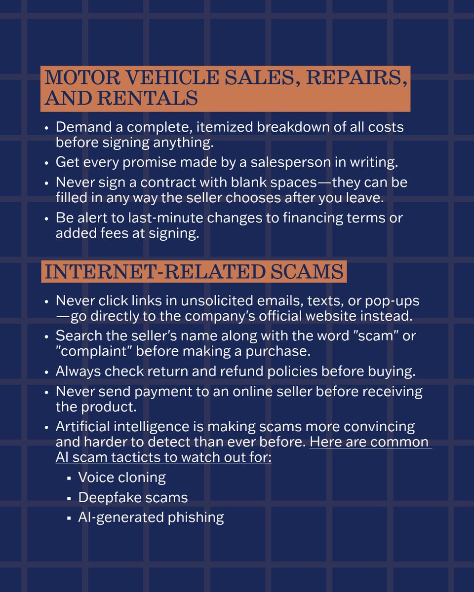 AZAGMayes's tweet photo. #ConsumerProtectionWeek serves as a reminder that when Arizonans know their rights and stay vigilant, they can protect themselves from scams. Here are the top 5 consumer complaint categories from 2025, as well as tips to keep your money safe.

Learn more: https://t.co/WDeMwYYS4P https://t.co/UOy5uCDo10