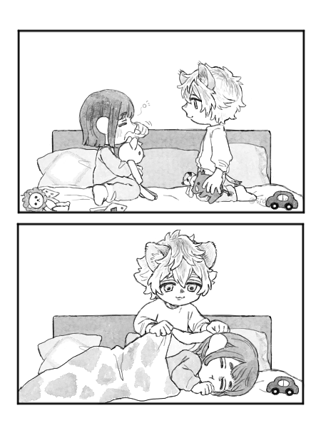 サバナ監if 世界線、幼児化 
こわいゆめをみた監ちゃんとサバナ (再)1/2
#twstプラス 