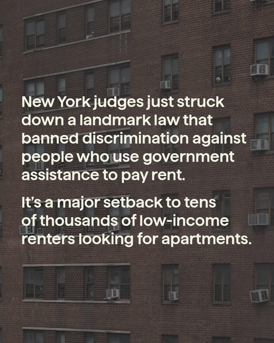 A New York appeals court on Thursday struck down a landmark state law that bans discrimination against people who use government assistance to pay their rent, delivering a major setback to tens of thousands of low-income renters looking for apartments — and to local and statewide