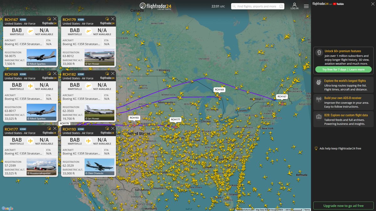 AIYeyENGDdJkjTr's tweet image. Mar. 6, 2026
#Beale Air Force Base ==&amp;gt; #Bangor

#RCH167 #AE0591 KC-135R Stratotanker 
#RCH169 #AE07C1 KC-135R Stratotanker 
#RCH177 #AE0474 KC-135R Stratotanker  
#RCH179 #AE026F KC-135R Stratotanker  
#RCH182 #AE04CD KC-135R Stratotanker  
#RCH193 #AE068E KC-135R Stratotanker