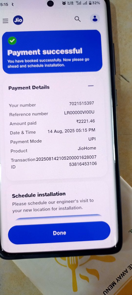 m_loriya's tweet photo. @reliancejio Ye Dekho 14aug 25 ko booking kiya tha na Wi-Fi lagya na paise refund mila na customer care se baat Ho Rahi hai Jio chor hai chor froud he https://t.co/G7qM5fQzQj