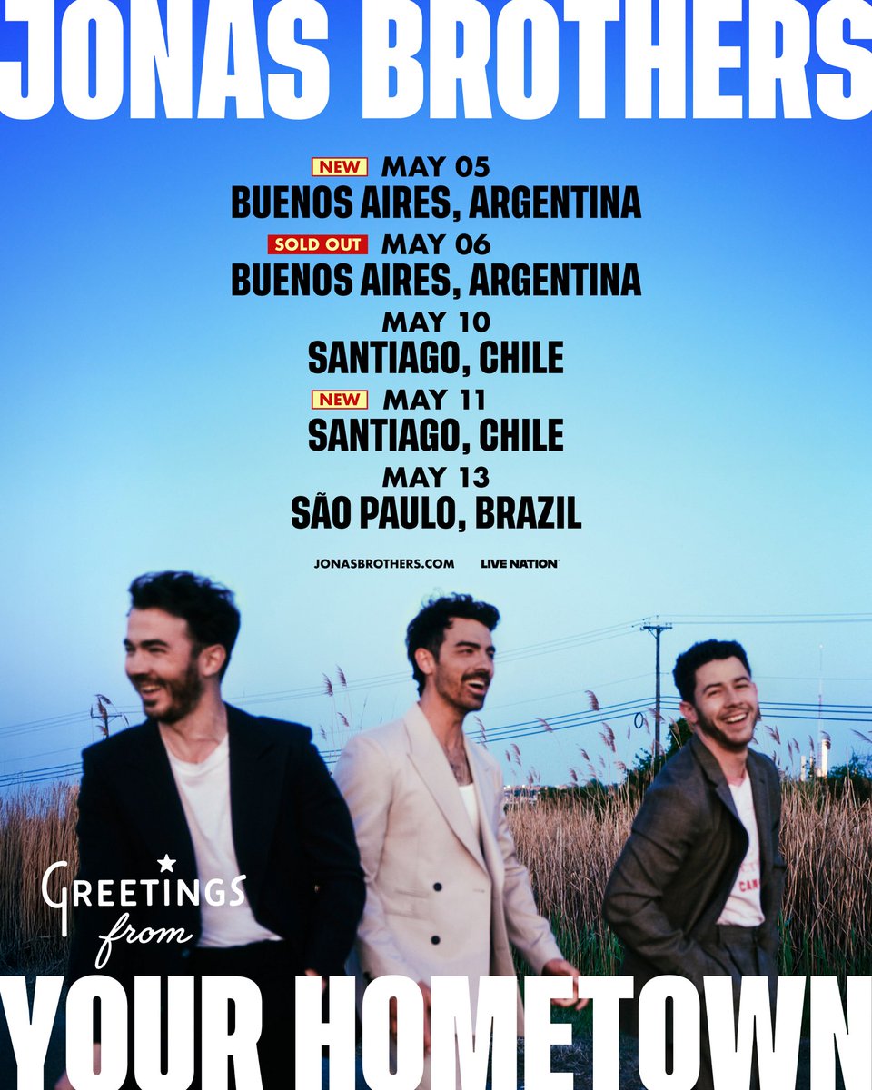 LOUDER 🗣️
MORE SHOWS ADDED. Thank you for showing up with so much love. We can’t wait to bring The Greetings From Your Hometown tour to Brazil, Chile and Argentina this May. 

BUENOS AIRES NEW SHOW - May 5th 
Public On-sale: Friday, March 6th at 4pm local time