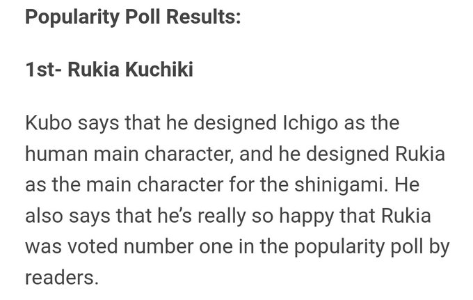 sand_rotator's tweet photo. Kubo Tite talking about
 Rukia's status as the female protagonist:

13 Blades: She's the Shinigami side protagonist.
On the series creation: I wanted to draw a story about shinigami, "Kuchiki" fit like a great shinigami name so I named her Kuchiki Rukia. 

#BLEACH https://t.co/LJpLNAL8H9