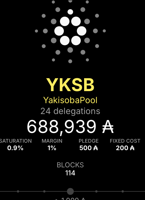 本ステークプールは617エポックへ移行しました。 616エポックではブロックの生成スケジュール割り当てがなく、ブロック生成できませんでした。 皆様からの委任をお待ちしております🙇