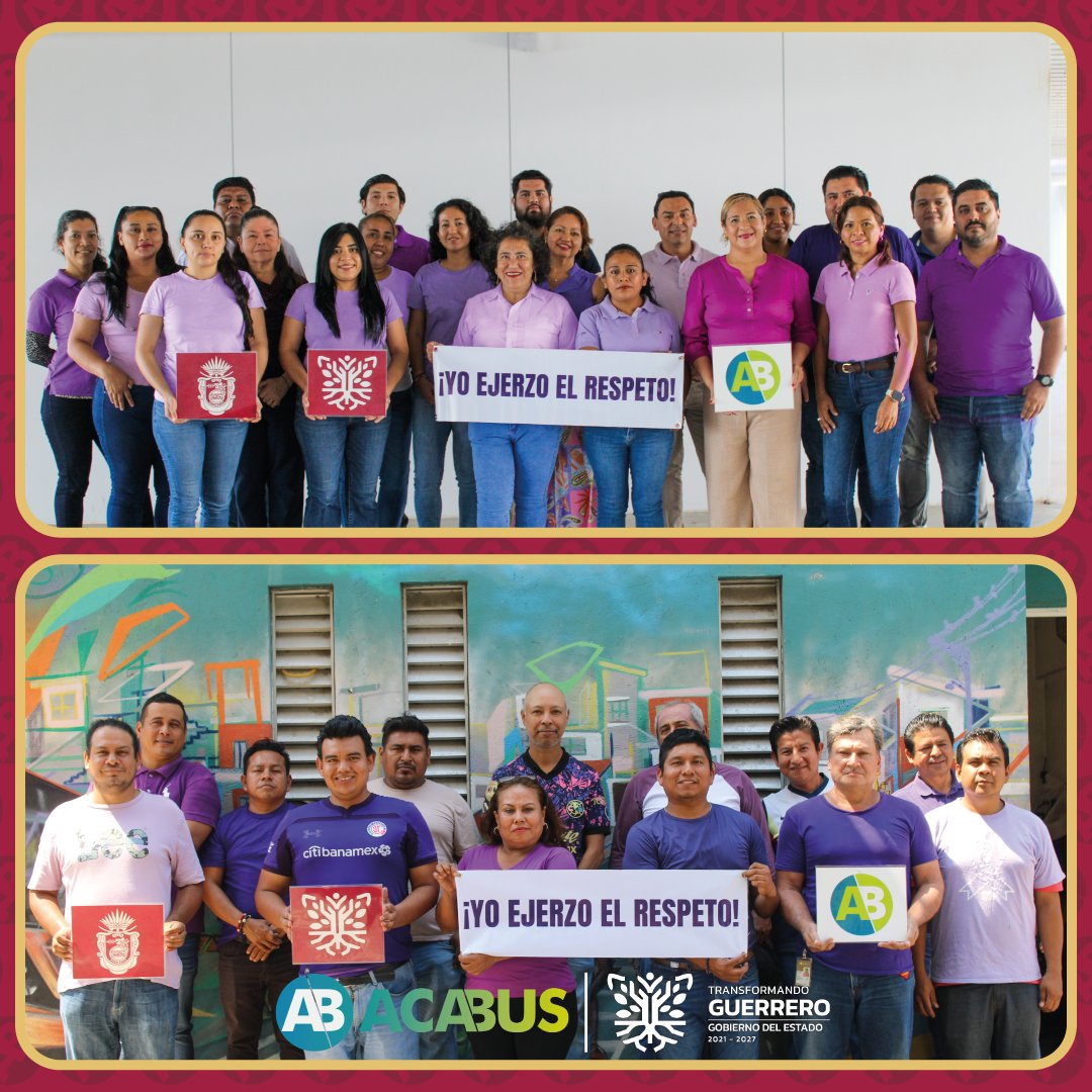 acabusoficial's tweet photo. Con la frase "Yo ejerzo el respeto", todo nuestro personal reafirma que el trato digno y la empatía son prácticas diarias en cada acción como servidores públicos. 🚌✨

#TransformandoGuerrero #AccionesQueTransforman https://t.co/5ujMAuX4Z2