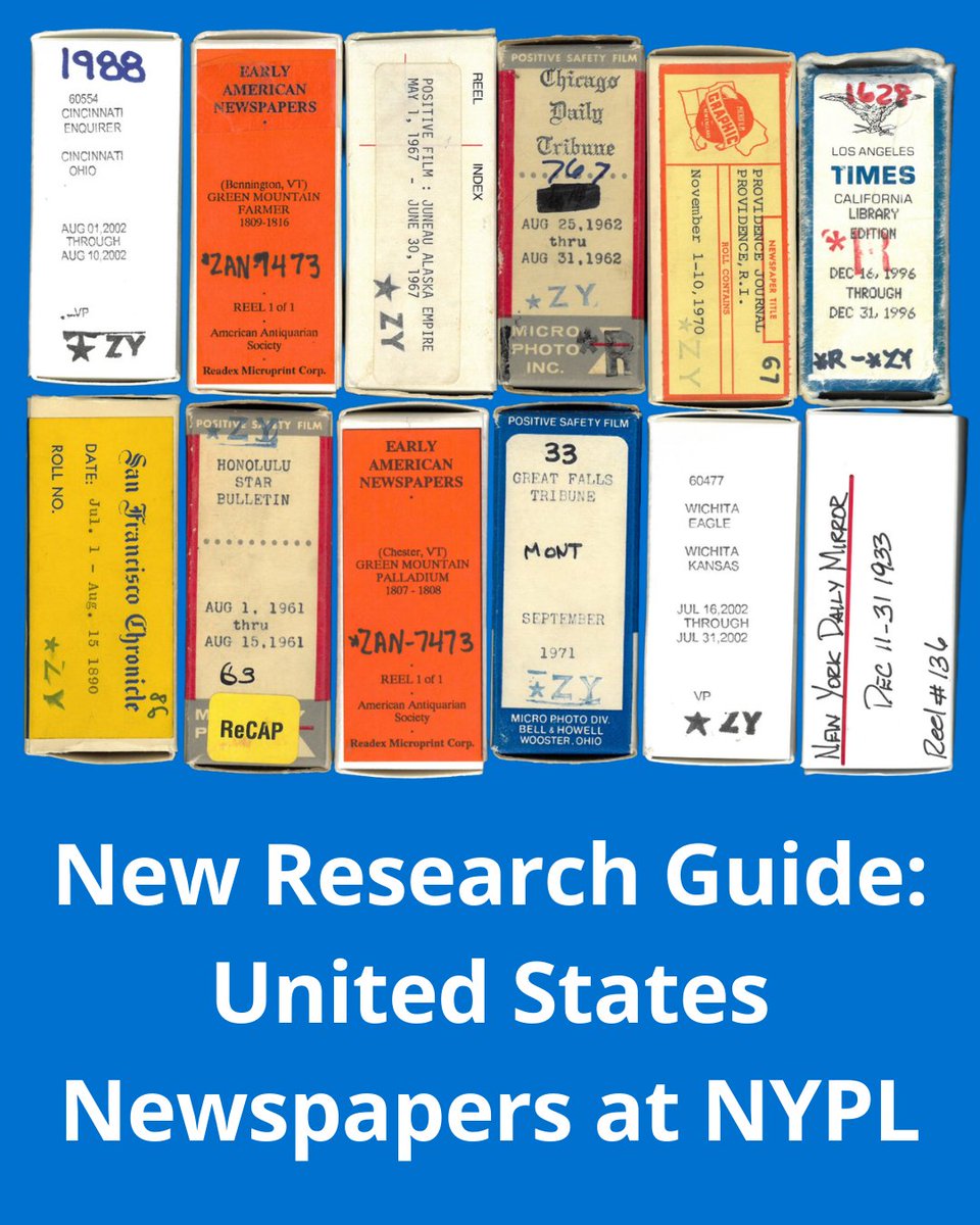 Explore our new research guide to learn about the historical and current newspapers available in the DeWitt Wallace Periodical Room and the General Research Division, strategies and resources for finding a newspaper or article, and related books: libguides.nypl.org/usnewspapers