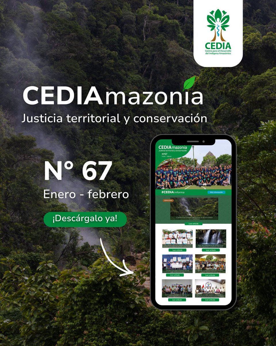 CediaPeru's tweet photo. ✨ #BoletínCEDIA67

Durante este primer bimestre del año y en el marco de nuestros 44 años, hemos reafirmando nuestro compromiso de acompañar a los pueblos amazónicos en la titulación de sus territorios, su gobernanza y la conservación de la biodiversidad. 🌿 https://t.co/qV1GQ3bEbJ