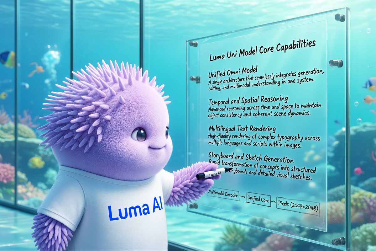 BarkleyDai's tweet photo. Proud to be with the awesome Luma team to announce Uni-1! 

Here’s the model core capabilities, generated with Uni-1 in a single shot: https://t.co/F4gqmAt4Dg