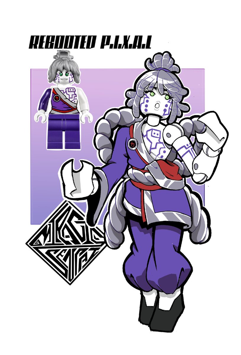 Drawing every Ninjago Pixal Minifigure in my style and design!!! 
First up, we've got Classic Rebooted Pixal!

Pixal won the poll by a landslide, lol. I'll do the first Harumi next 😭😭😭