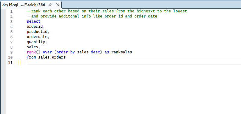 buildwithprecio's tweet photo. Day 19/365 of Data Engineering ✅   
still on windows functions today i explored the rank functions which include the ROW NUMBER (), RANK (), DENSE_RANK () and PERCENT RANK (), and then finally i wrapped it up with the usual practice test
#365DaysOfDE #SQL #DataEngineering https://t.co/myPUumcVKe