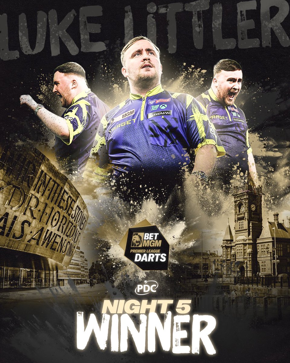LITTLER WINS IN CARDIFF! 🏴󠁧󠁢󠁷󠁬󠁳󠁿

Luke Littler is back to winning ways on the Premier League stage!

The World Champion defeats Welsh duo Gerwyn Price and Jonny Clayton to claim the Night Five spoils! 🏆